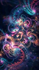 Poster - Intricate and vibrant fractal spirals intertwine, forming a mesmerizing spectacle of color and light, evoking a sense of wonder and artistic expression