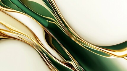 Poster - Luxurious abstract background featuring flowing golden and emerald green waves creating a dynamic and elegant composition on a white background