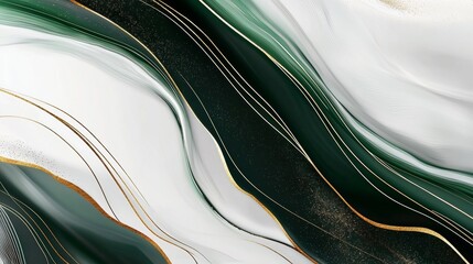 Poster - Luxurious marble background with elegant green and white swirls, accented by delicate golden veins and sparkling glitter, creating a sophisticated and modern aesthetic