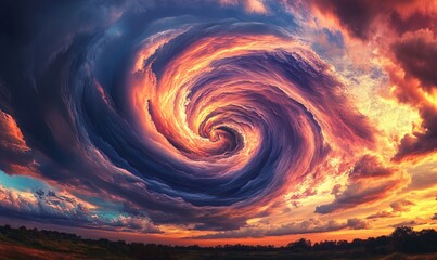 Wall Mural - a mesmerizing vortex of swirling clouds in vivid colors, creating a dreamlike and surreal sky.