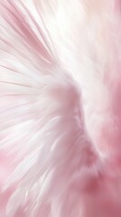 Poster - Soft, fluffy white feathers gently overlap, forming a delicate wing-like shape against a dreamy pink backdrop, evoking a sense of purity, grace, and ethereal beauty