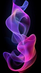 Poster - Colorful abstract waves are swirling and flowing on a black background, creating a vibrant and dynamic visual effect, perfect for technology, music, or art-related projects