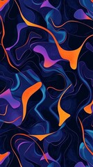 Poster - Vivid orange, purple, and blue hues intertwine in a mesmerizing abstract design, forming a dynamic and psychedelic backdrop with flowing lines and swirling patterns