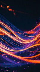 Poster - Light trails in vibrant orange and purple hues intertwining against a dark backdrop create a mesmerizing abstract design with dynamic bokeh effects