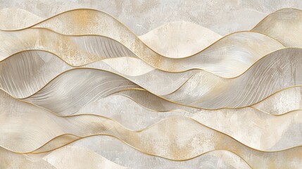 Poster - Elegant abstract design featuring golden and silver waves flowing gracefully on a textured background, creating a luxurious and sophisticated visual experience