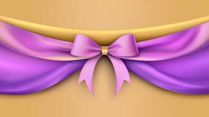 Poster - Purple curtains and bow are decorating a golden background, creating a luxurious and festive atmosphere, perfect for celebrations, announcements, or special occasions