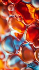 Poster - Colorful abstract macro photograph featuring bubbles and light reflections, creating a vibrant and dynamic composition suitable for various design and artistic projects