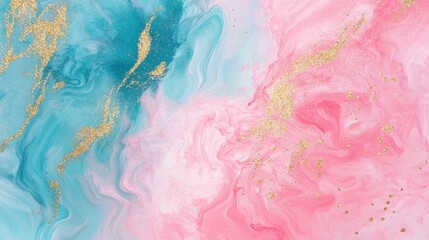 Poster - Pink, turquoise, and white marble texture with gold glitter creates a luxurious and elegant abstract background, perfect for various design projects