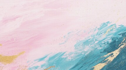Poster - Blending pink and blue brushstrokes with shimmering gold glitter, creating a captivating abstract art piece that exudes a luxurious and modern aesthetic for any décor