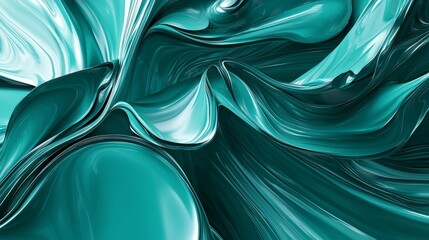 Fototapete - Flowing and swirling in smooth turquoise hues, dynamic waves create mesmerizing shapes, offering a perfect backdrop for abstract designs and modern artistic compositions