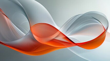 Poster - Smooth orange and grey abstract waves are blending together, creating a dynamic and elegant composition with a sense of motion and fluidity