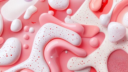 Poster - Pink and white abstract shapes with red speckles intertwining and creating a fluid, dynamic design, ideal for backgrounds, wallpapers, or artistic projects