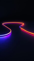 Poster - Creating a mesmerizing scene, two neon lights in vibrant orange and purple illuminate a dark floor, forming a wavy path that evokes futuristic and abstract concepts