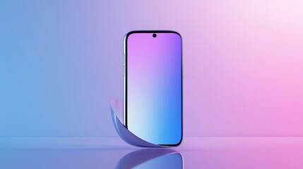 Poster - Modern smartphone with blank screen reflecting on gradient background with an abstract shape suggesting innovation and technology, perfect for showcasing apps or websites