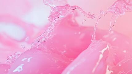 Poster - Pink liquid splashing, creating dynamic and beautiful shapes, with droplets suspended in motion, forming an abstract and visually appealing scene