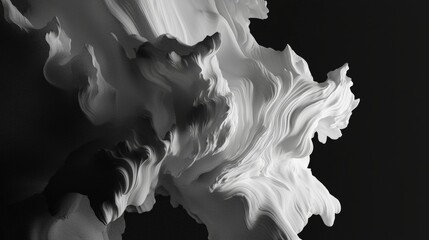 Poster - Abstract white wavy shape with organic lines and textures emerging from a dark background, creating a dramatic contrast and sense of mystery