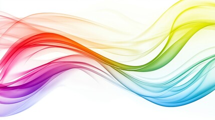 Poster - Smooth rainbow colored waves creating a vibrant and dynamic abstract design on a clean white background, perfect for conveying concepts of energy, flow, and creativity