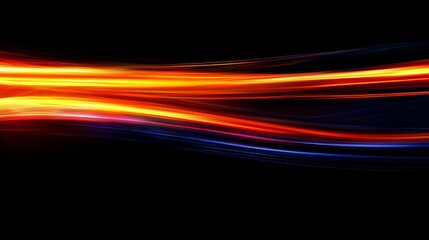 Poster - Bright streaks of orange, yellow, and blue light paint dynamic curves across a dark backdrop, creating a vibrant and energetic abstract composition