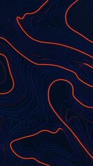 Poster - Orange and blue lines are creating an abstract landscape resembling topographic maps or a fictional terrain, providing a sense of depth and movement on a dark background