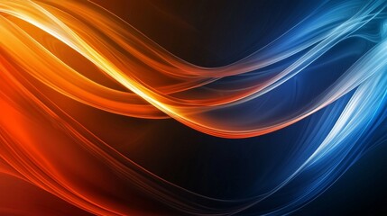 Poster - Smooth elegant orange and blue waves creating a dynamic and vibrant abstract composition on a dark background, perfect for technology, energy, or modern design themes