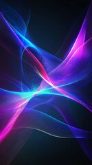 Poster - Smooth elegant blue and pink neon light wavy lines flowing on dark background creating an abstract and futuristic design, perfect for technology, music or science concepts