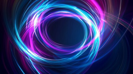 Poster - Bright neon lights swirling together, creating a vibrant circular vortex against a dark background, perfect for technology or music-themed projects
