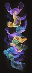 Poster - Colorful abstract smoke rises against a deep black background, creating a captivating design filled with swirling patterns and vibrant hues, evoking a sense of energy and motion