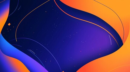 Poster - Colorful abstract background featuring dynamic, flowing shapes in vibrant orange, blue, and purple hues, creating a sense of movement and energy with subtle light trails and particles