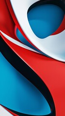 Poster - Smooth, glossy ribbons in shades of red, white, and blue intertwine and flow, creating a dynamic and visually appealing abstract composition with a sense of movement and depth