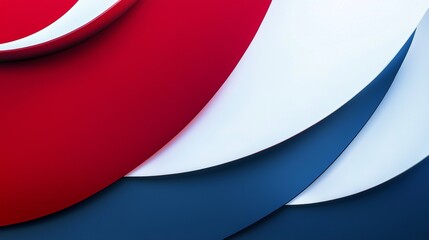 Poster - Modern abstract background created with overlapping curved shapes in red, white, and blue, forming a visually appealing design with a sense of depth and motion