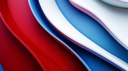 Poster - Abstract background featuring smooth, flowing diagonal waves in vibrant red, white, and blue, creating a modern and elegant design with dynamic lines and patterns