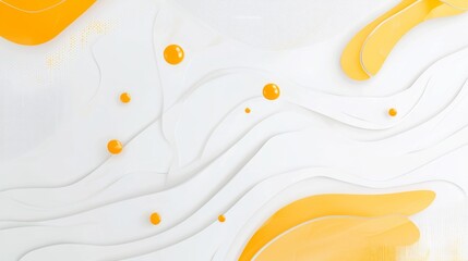 Poster - Abstract landscape is created by yellow spheres rolling on white wavy topography, providing a visually stimulating and modern art composition