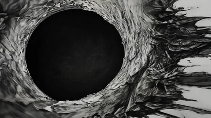 Poster - Abstract black circular shape with textured edges creates an intriguing focal point in a monochromatic design