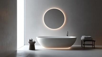 Wall Mural - Minimalist bathroom featuring an illuminated mirror for modern aesthetics