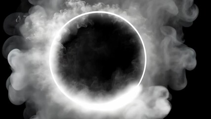 Poster - Mysterious circular glow surrounded by smoke in a dark atmosphere creating a captivating visual effect