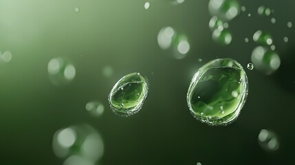 Wall Mural -   A pair of water droplets resting atop a green background, with more water drops above them