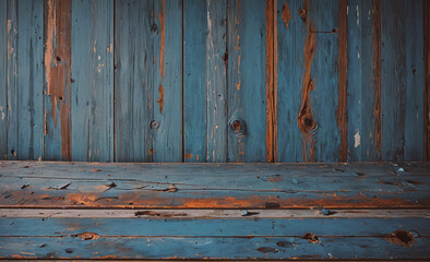 Poster - Blue wooden wall with a few holes in it. The wall is made of wood and has a few holes in it