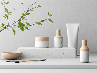 Poster - Highresolution product packaging mockups for a natural cosmetics line, featuring ecofriendly materials and minimalist design, perfect for branding presentations