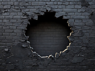 Poster - Hole in black brick wall