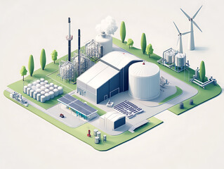 Aufkleber - Illustrative representation of a bio energy plant project, the design of a sustainable energy facility, emphasizing on renewable resources and reducing environmental impact