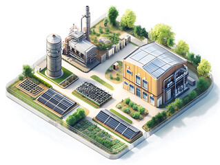 Aufkleber - Illustrative representation of a bio energy plant project, the design of a sustainable energy facility, emphasizing on renewable resources and reducing environmental impact