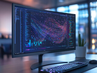 Aufkleber - Innovative software engineering: dynamic programming and application development visualized on a modern computer monitor