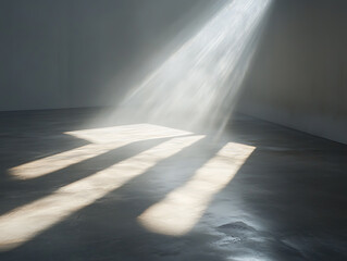 Fototapete - Intense light beams over a sleek concrete floor, symbolizing clarity and focus
