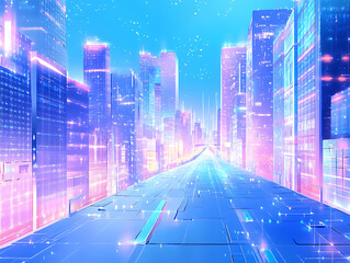Poster - Modern city with communication network, online connection and data traffic, telecommunications and technology background