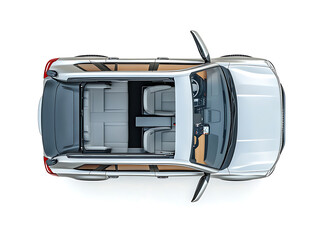 Poster - Isolated simple and metallic suv car with open doors from top view on a white background that is easily removable