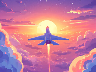 Poster - Jet fighter flying in a sunset sky, illustration