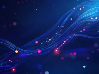 Poster - Network cables and optical fibers with lights in the ends, blue background