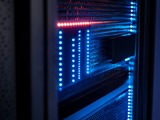 Leinwandbilder - Network switch and ethernet cable in rack cabinet, network connection technology and has a status led to show working status, concept of infrastructure with cables connected to data center