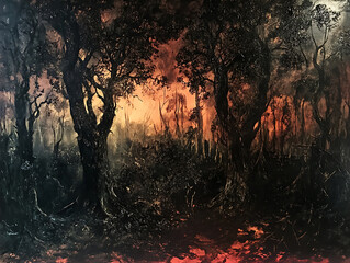 Aufkleber - Magical fantasy wood, large treest and dark colors