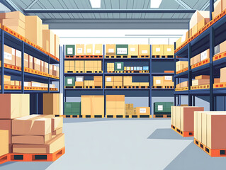 Aufkleber - Organized warehouse interior showcases efficiency in logistics and supply chain management, effective inventory control, order fulfillment, and space optimization